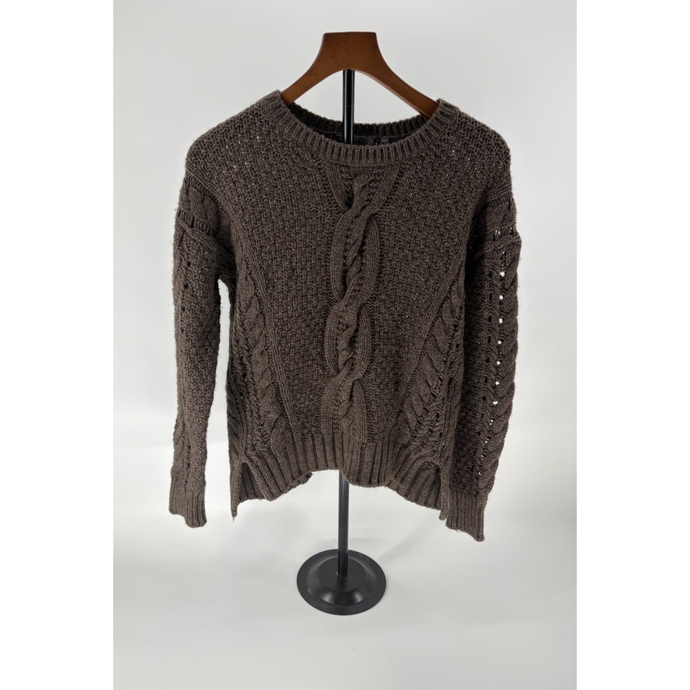 Vince Cable Knit Sweater Brown Wool Yak Crewneck Crochet Trim Womens S